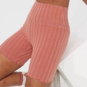 ✨ Aerie Offline Ribbed Bike Shorts SZ XS High Waisted Peachy Pink Y2K Vibe